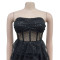 Fashionable solid color mesh sequin sleeveless short skirt dress