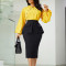 Fashion Large OL Long sleeved Top Wrapped Hip Dress Two Piece Set