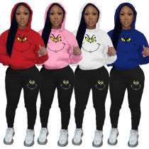 Fashion oversized hoodie casual printed sports set