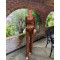 Fashion Solid Color Square Neck Top Rollover Low Waist Flare Pants Set