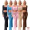 Fashion Solid Color Square Neck Top Rollover Low Waist Flare Pants Set