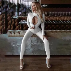 Sexy Slim Fit Long Sleeve Zipper Outdoor Sports Mock Neck Jumpsuit