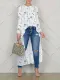 Fashionable long sleeved irregular casual floral print top