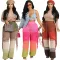 Fashionable knitted color blocking hand hook tassel loose straight leg pants