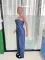 Fashionable casual and sexy denim jumpsuit with straps, wide leg pants, flared pants