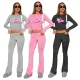 Hot selling letter printed casual wide leg pants two-piece set