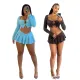 European and American sexy plush short skirt long sleeved cardigan top set