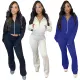 Fashionable casual fall off shoulder sleeve hooded jacket micro speaker pants set