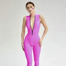 Sexy Tight Sleeveless Zipper Sporty High Elasticity One Piece Pants