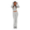 Hot selling solid color high waisted casual wide leg pants two-piece set
