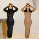 Fashionable solid color sexy long sleeved backless long dress
