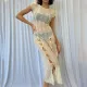 Sexy Spicy Girl Round Neck Short Sleeve Split Tank Top Long Dress