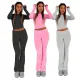 Hot selling solid color high waisted casual wide leg pants two-piece set
