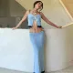 Fashionable and Sexy Backless Long Dress Set