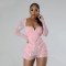 Women's fashion long sleeved hot diamond jumpsuit shorts with slim fit