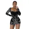 Women's fashion long sleeved hot diamond jumpsuit shorts with slim fit