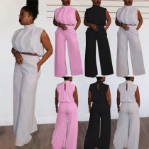 Fashion casual back button loose flared pants pocket two-piece set