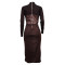 Fashionable and Sexy Round Neck Waist Panel PU Leather Back with Zipper Dress