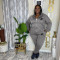 Fashion Large Casual Twill Sweater Embroidery Two Piece Set