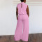 Fashion casual back button loose flared pants pocket two-piece set