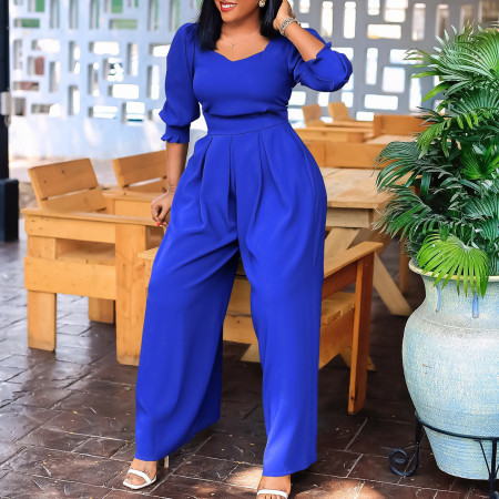 Fashionable long sleeved loose wide leg straight tube oversized jumpsuit
