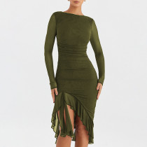 Sexy Slim Fit Long Sleeve Mesh Spliced Open Backpack Hip Dress