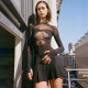 Sexy High Elasticity Knitted Perspective Long Sleeve Hollow Iron Diamond Bodysuit