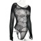 Sexy High Elasticity Knitted Perspective Long Sleeve Hollow Iron Diamond Bodysuit