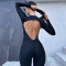 Sexy elastic shaping open back round neck long sleeved jumpsuit