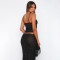 Sexy open back suspender top, buttocks wrapped long skirt, knitted bright silk set