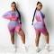 Fashion letter printed gradient color high stretch long sleeved shorts two-piece set