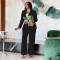 Fashion Loose Straight Leg Pants Printed Small Suit Two Piece Set