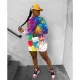 Sexy and cool graffiti long sleeved backless dress