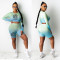 Fashion letter printed gradient color high stretch long sleeved shorts two-piece set
