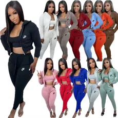 Fashion Printed Sweater Pull Frame Hooded Sport Casual Three Piece Set