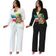 Fashion Loose Straight Leg Pants Printed Small Suit Two Piece Set