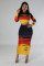 Fashion Sexy Pit Stripe Printed Hip Wrap Skirt Two Piece Set