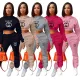 Fashion plush hooded sweater casual printed two-piece set
