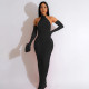 Sexy tight splicing see-through round neck one step dress