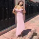 Fashion Sexy Backless High Waist Split Hanging Neck Halter Long Skirt
