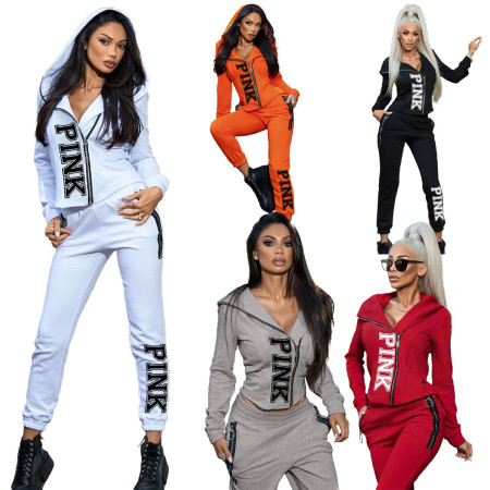 Fashion plus size solid color letter print casual sports two-piece set