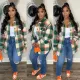 Fashion Large Size Loose Plaid Shirt Mao Ni Jacket
