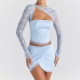 Fashion Sexy Lace Splicing Long Sleeve Wrap Dress Set