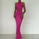Sexy Fashion Splicing Hanging Neck Strap Backless Long Dresses