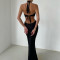 Sexy Fashion Splicing Hanging Neck Strap Backless Long Dresses
