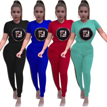Fashion Sequins Short Sleeve Top Casual Pants Set
