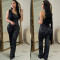 Fashion Solid Color Sleeveless One-Shoulder Sequined Pants Jumpsuit
