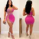 Sexy Big Size Hot Diamonds Stretch Chest Sleeveless See-through Package Hip Dresses