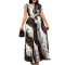 Short sleeved printed pleated straps with stylish European and American long dresses, large foreign trade dresses