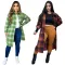 Coat Autumn/Winter New Flip Neck Pocket Casual Plaid Fashion Coat LONG SHIRT